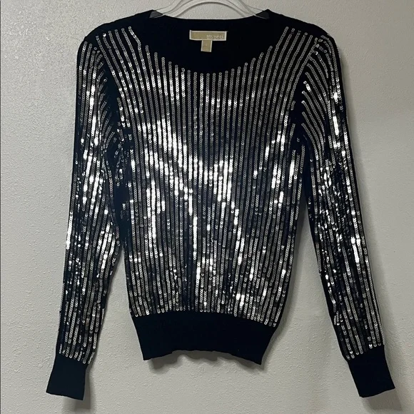 Michael Kors Black and Silver Sequin Top - Picture 1 of 4